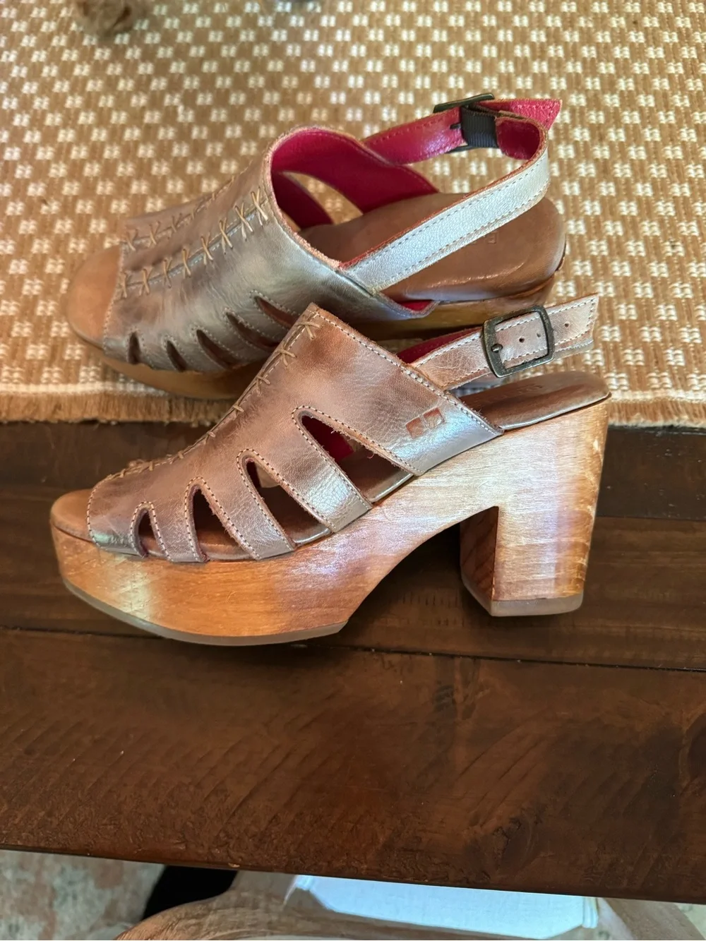 Bedstu Womens Fontella Wood Platform Slingback Sandal Sz 8.5 Boho Country Chic